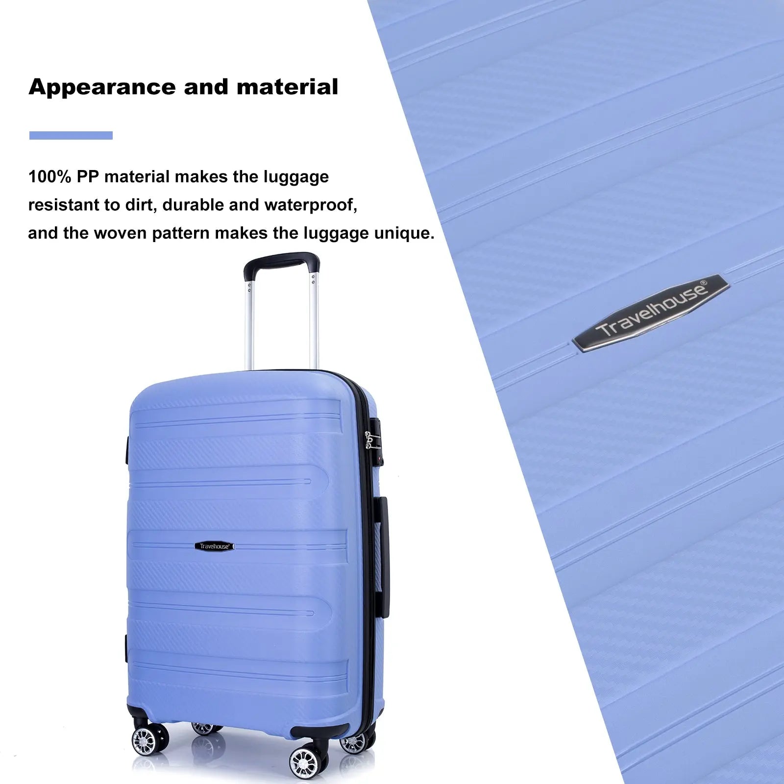 Hardshell Suitcase Spinner Wheels PP Luggage Sets Lightweight Durable Suitcase ,3-Piece Set (20/24/28) ,Purplish Blue eprolo