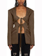 V-neck tie with hollow waist irregular splicing design stylish suit jacket for women eprolo