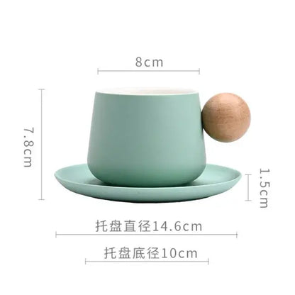 Ceramic Coffee Cup and Saucer Set Espresso Cups Light Luxury Wooden Handle Afternoon Tea Mug Female Original Mugs Couple Gifts eprolo