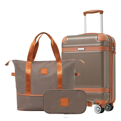 Hardshell Luggage Sets 3 Piece Carry-on Suitcase Double Spinner Wheels with TSA Lock for Men Women, Coppery (20in) eprolo