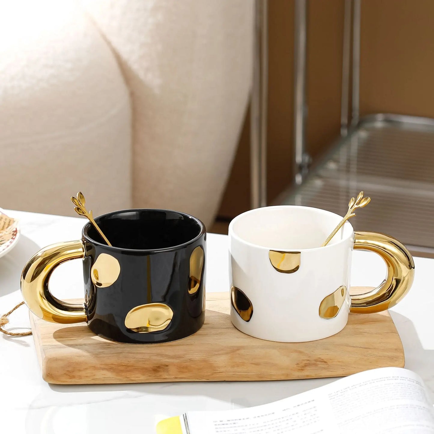 Creative Electroplated Ceramic Mug Office Large Handle Coffee Mug Home Breakfast Cup Juice Cup Milk Cups Couple Water Cup eprolo