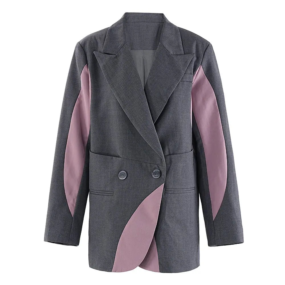 Irregular contrasting color splicing design feminine style suit loose and casual silhouette suit jacket eprolo