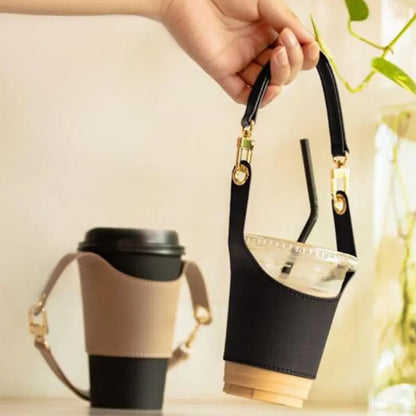 Adjustable PU leather hand cup holder Portable milk tea cup heat insulation hand bag European style cup holder eprolo