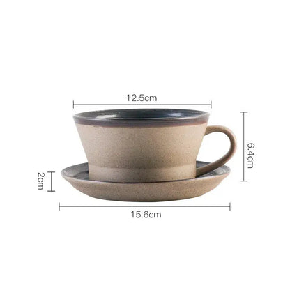 Coarse pottery coffee cup and plate set creative handmade retro coffee cup artistic cup plate milk cup eprolo