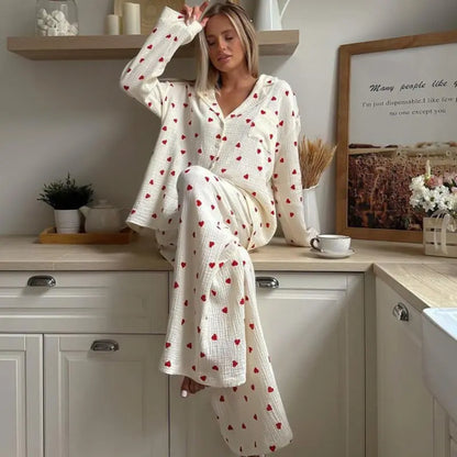 Love printed comfortable long sleeved long pants sleepwear two-piece set for women's home wear eprolo