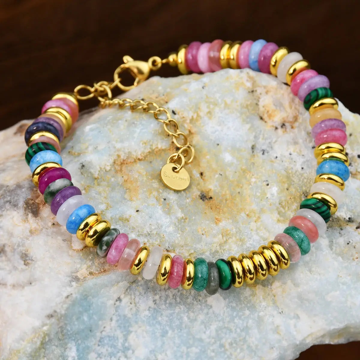 Ins style dopamine colored natural stone bead bracelet for women niche and high-end non fading crystal bracelet eprolo