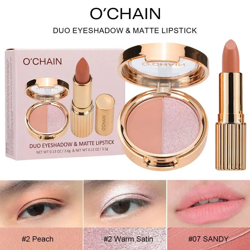 O'CHAIN Pearlescent two-color eyeshadow Matte lipstick does not fade and does not stick to the cup powdery delicate eyeshadow palette eprolo