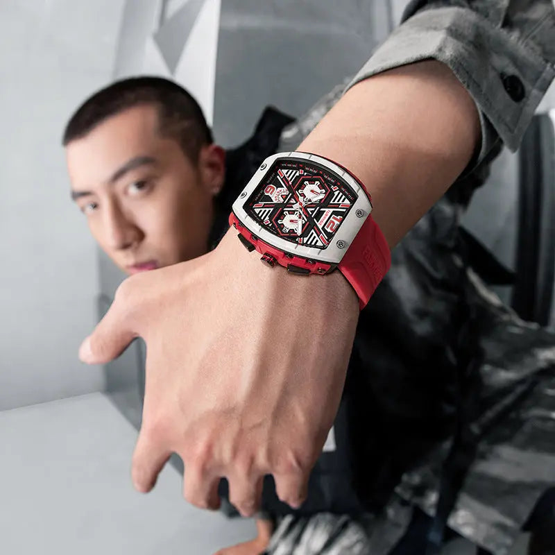 Men's multi-functional cool three eye shaking sonic explosive casual quartz wristwatch eprolo