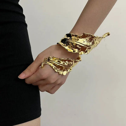 Retro gold leaf spiral wound open bracelet for women delicate metal leaf bracelet eprolo