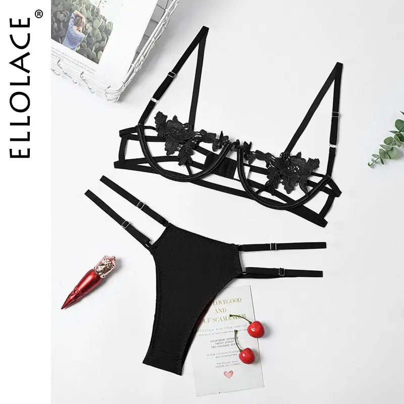 Ellolace Sexy Lingerie Women's Underwear Set See Through Brassiere Lingerie Set Sexy Lace Underwear Bra and Panty Set Wholesale eprolo