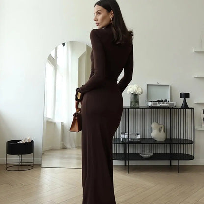 Autumn and winter fashionable and sexy high slit strap wrapped long skirt new spicy girl high neck slim fit dress eprolo