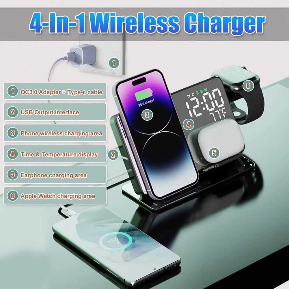 15W Four in One Wireless Charging Clock LED Digital Display Alarm Clock Temperature Display Wireless Charging eprolo