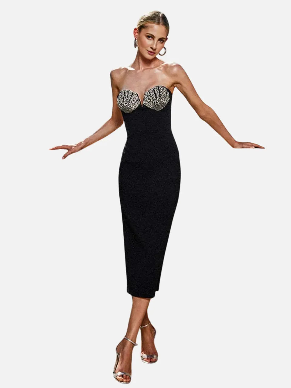 Bandage dress sexy diamond-encrusted strapless evening gown high-end light-luxury and niche evening dress eprolo