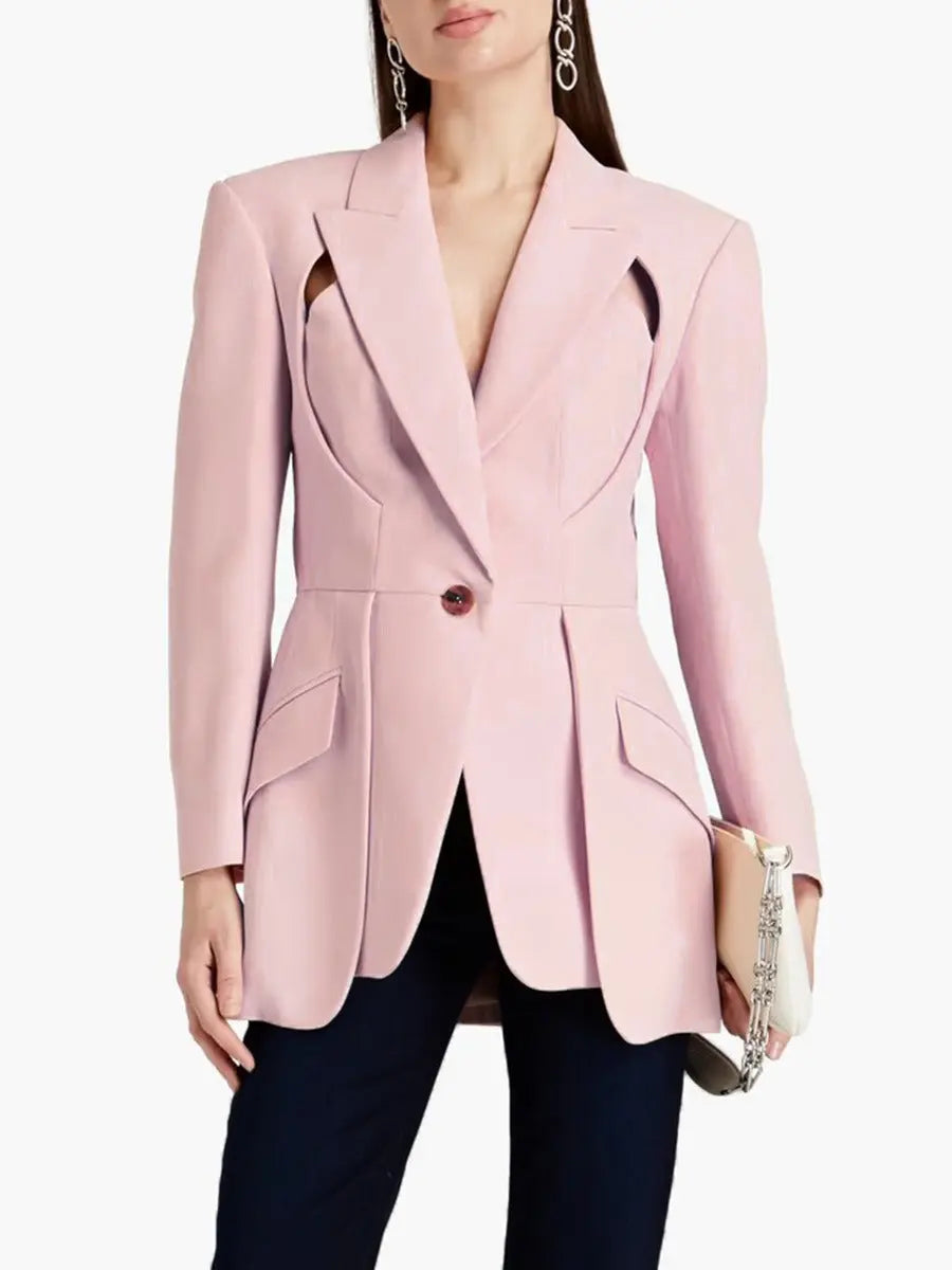 Design solid color suit with hollow out irregular suit jacket for women eprolo