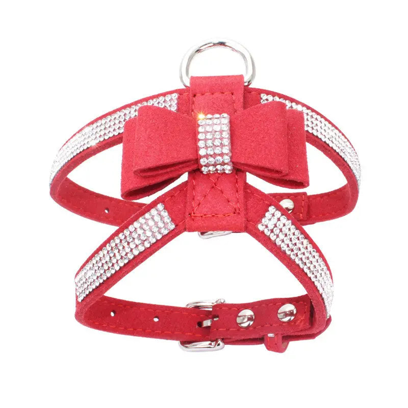 Sparkling rhinestone bow pet chest strap, rhinestone dog chest strap, suede microfiber dog chain pet supplies eprolo