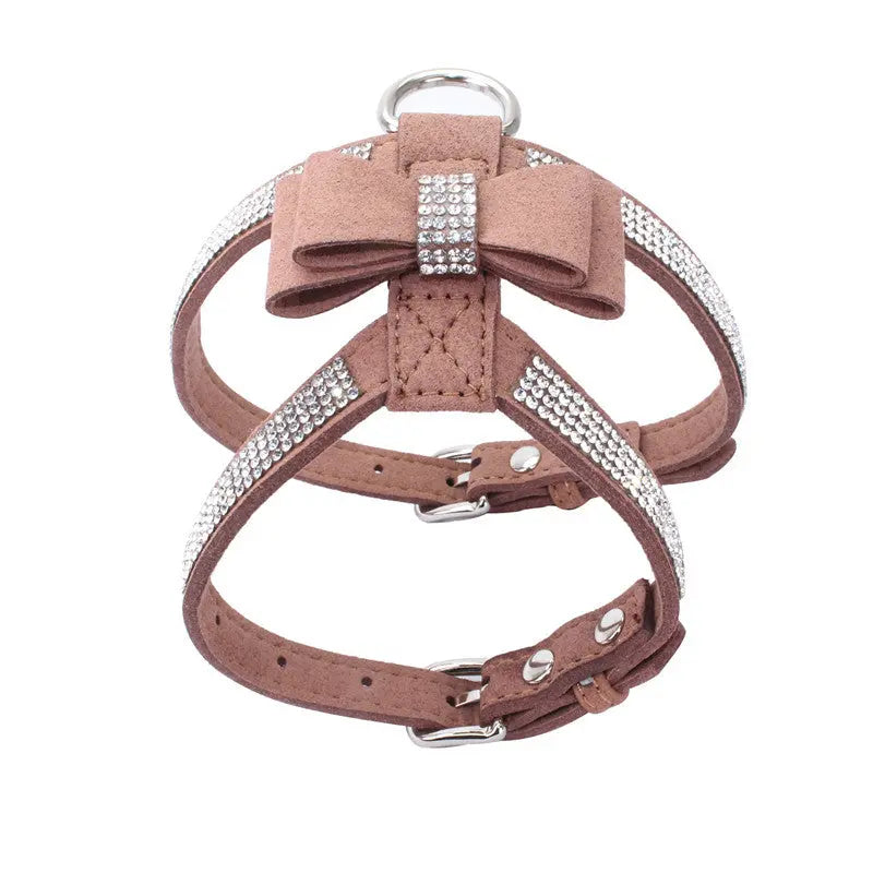 Sparkling rhinestone bow pet chest strap, rhinestone dog chest strap, suede microfiber dog chain pet supplies eprolo