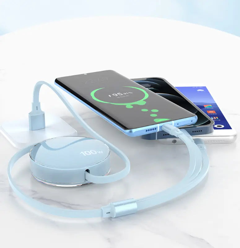 100W three in one telescopic data cable one to three charging cable.