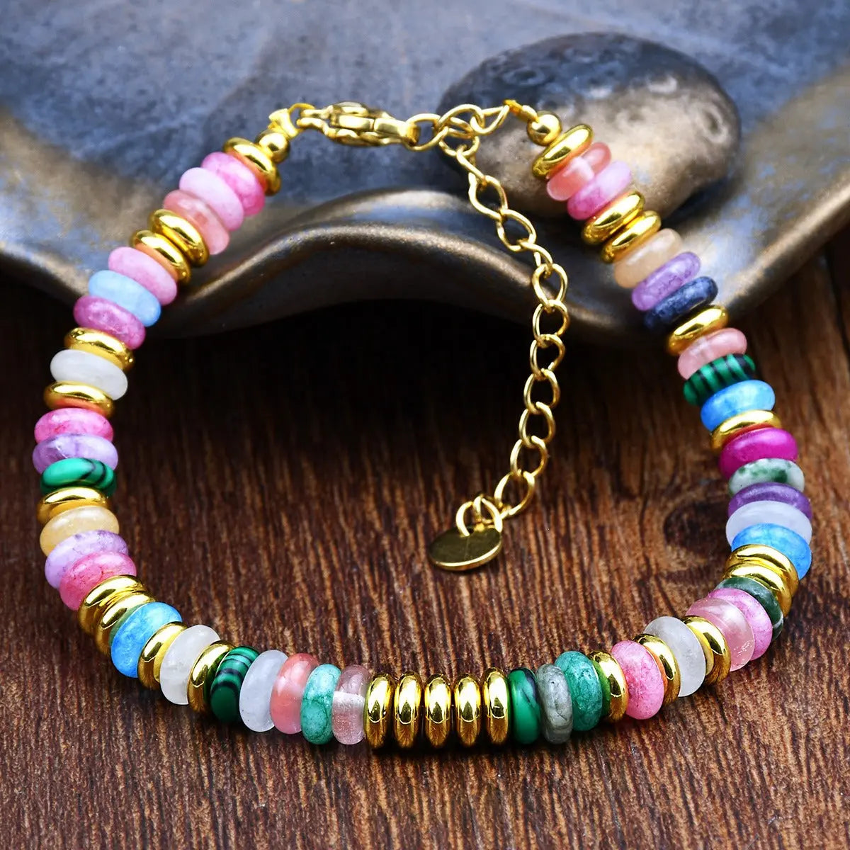 Ins style dopamine colored natural stone bead bracelet for women niche and high-end non fading crystal bracelet eprolo