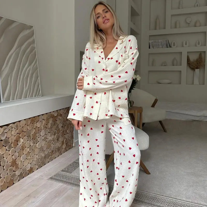 Love printed comfortable long sleeved long pants sleepwear two-piece set for women's home wear eprolo