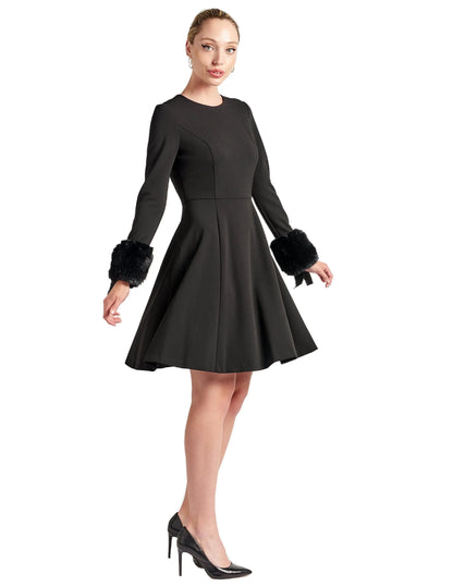 Caroline Dress - Crepe fit & flare dress with faux fur cuffs Peach Dionysus