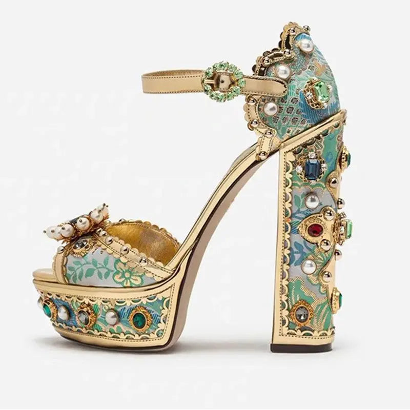 Plus Size Heel Water Block Heel Baroque Fish Mouth Women's Sandals eprolo