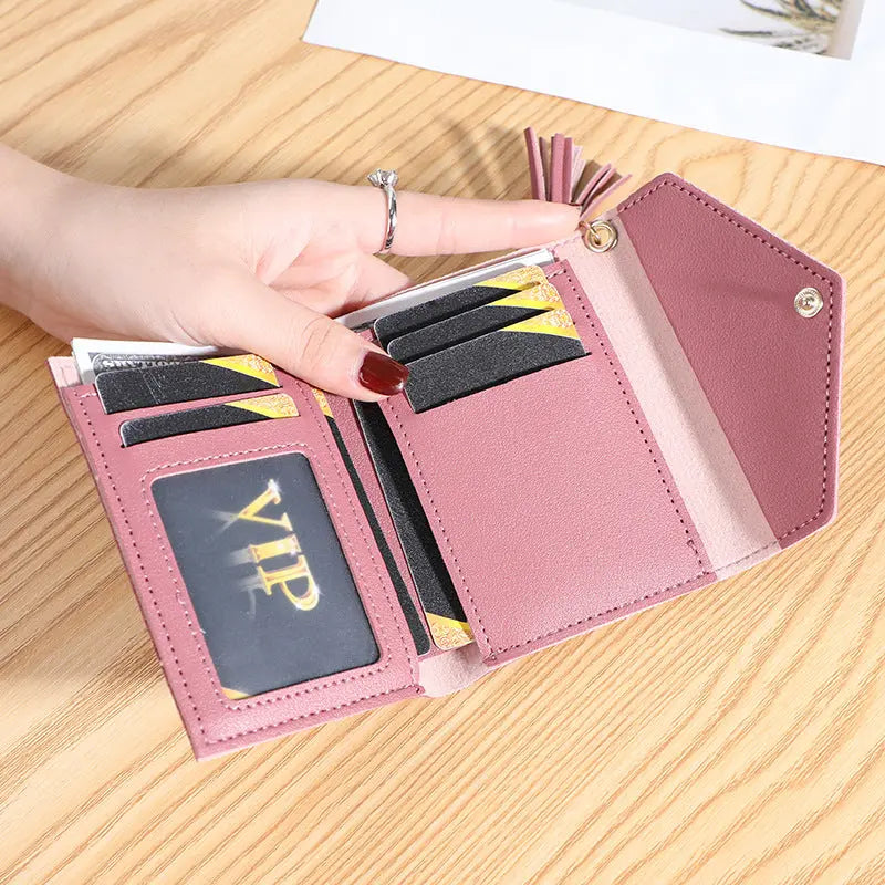 New women's wallet with multiple card slots, Su Liu short card bag, Korean version, small fresh leather wallet, wallet eprolo