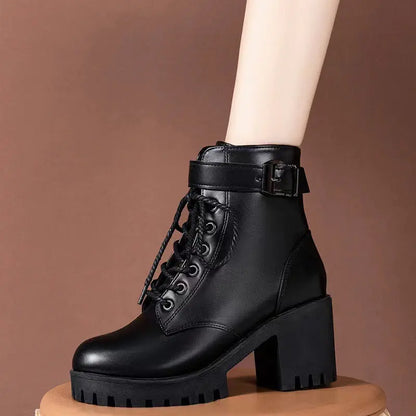 Lace up round toe buckle with thick sole short tube women's fashionable Martin boots eprolo