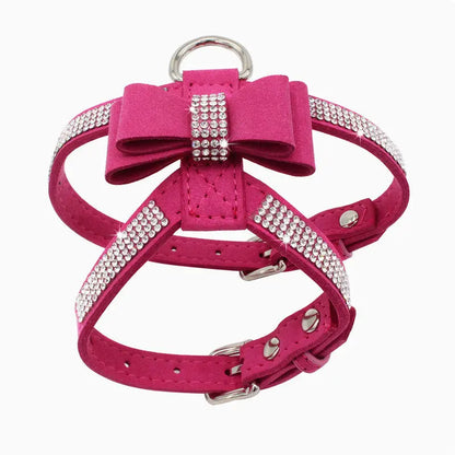 Sparkling rhinestone bow pet chest strap, rhinestone dog chest strap, suede microfiber dog chain pet supplies eprolo