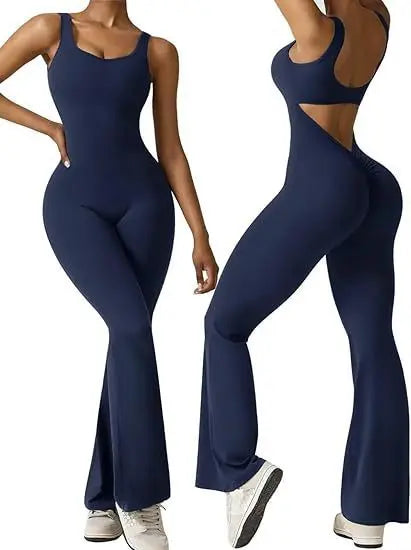 Women's sleeveless flared jumpsuit sexy backless vest tight fitting hip lifting yoga jumpsuit eprolo