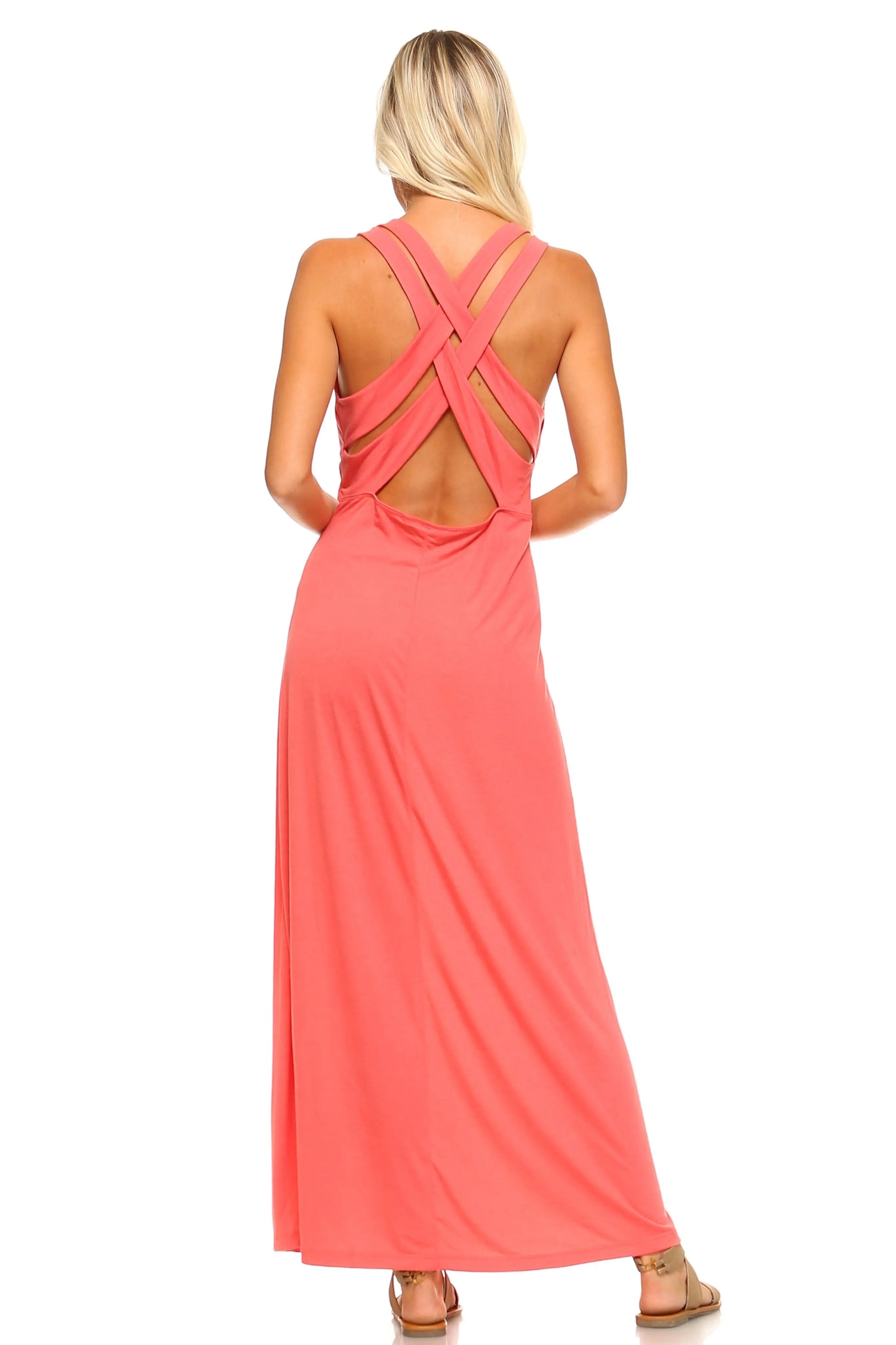 Women's Halter Maxi Dress with Cross Back Straps Ivory Felix