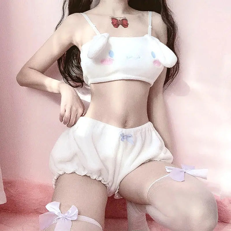 Adorable Anime Melody Kwaii Velvet Tube Top Panties Set, featuring cute long ear doggy design for girls and women.