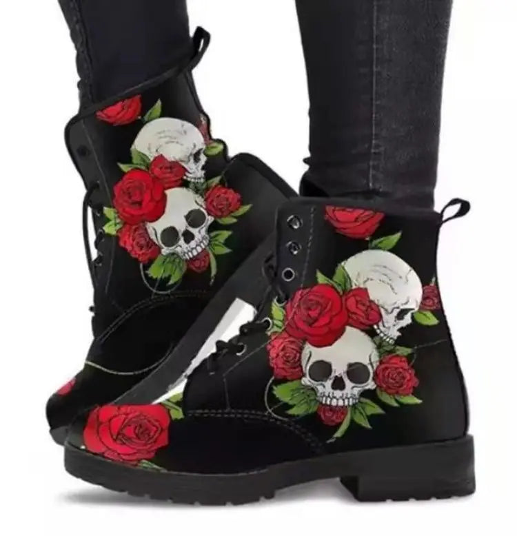 European and American plus leather Martin boots women's Gothic printed British boots Wish workwear combat boots eprolo