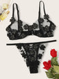 Funny Underwear Set Women's Sexy Sweet Mesh Embroidery Flower Decal eprolo