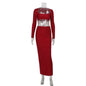 European and American long sleeved long skirt set, strapless short top, high waist, hip hugging skirt, sexy and spicy two-piece set eprolo