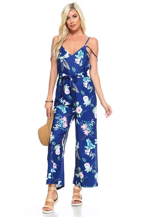 Women's Floral Tie Tank Jumpsuit Ivory Felix