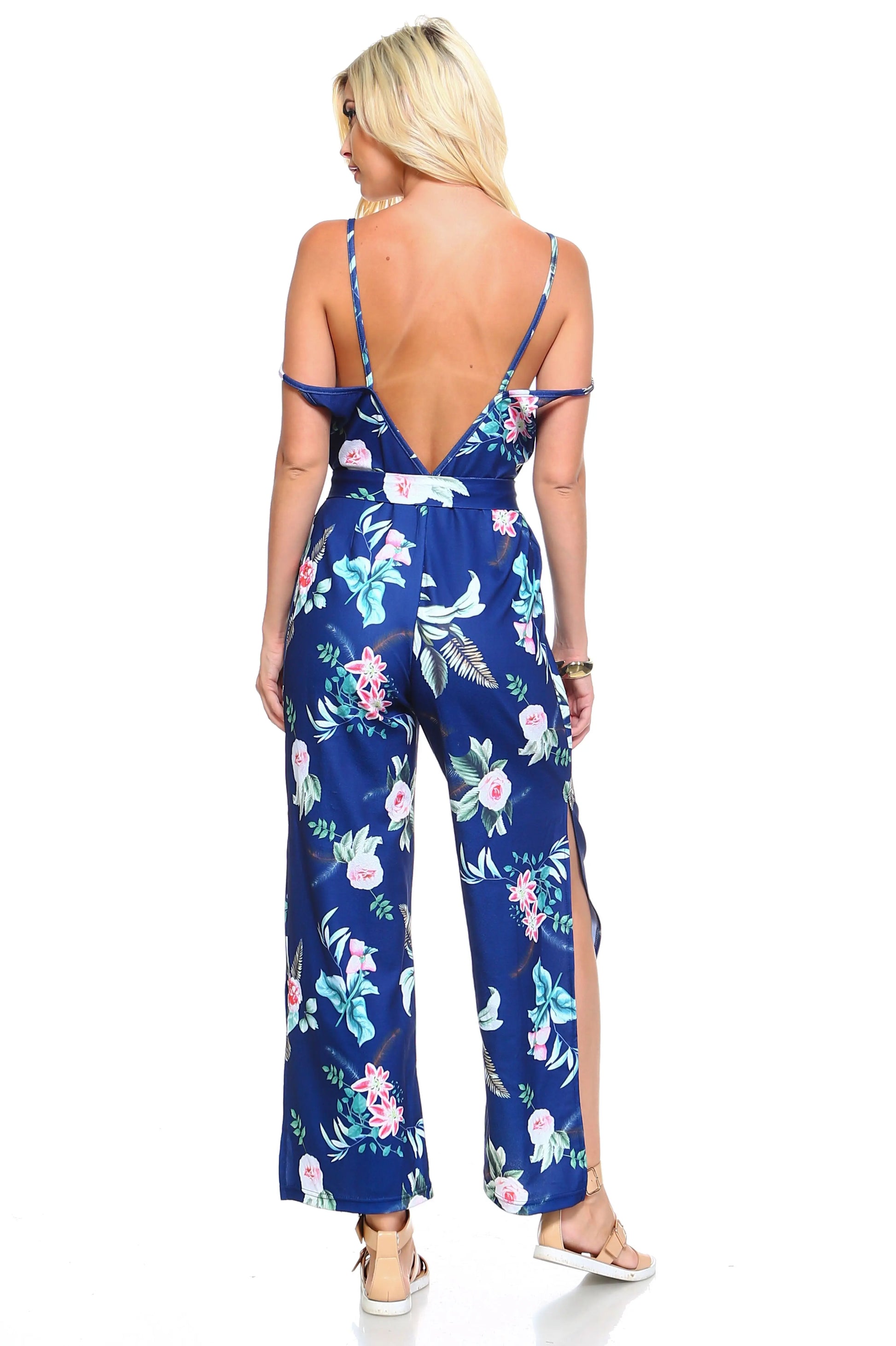 Women's Floral Tie Tank Jumpsuit Ivory Felix