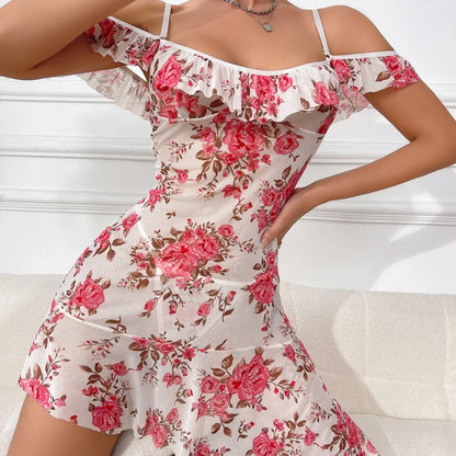 Sexy lingerie, sexy women's suspender, flower printed pajamas, nightgown eprolo