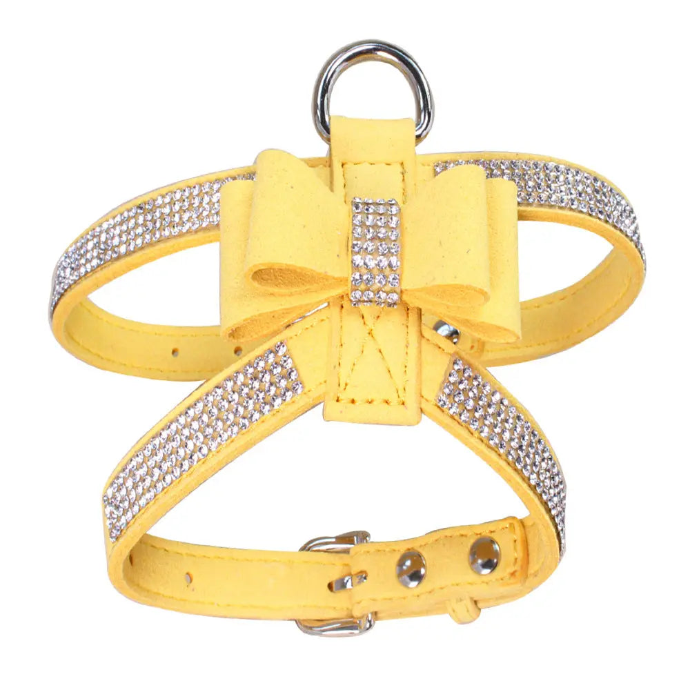 Sparkling rhinestone bow pet chest strap, rhinestone dog chest strap, suede microfiber dog chain pet supplies eprolo