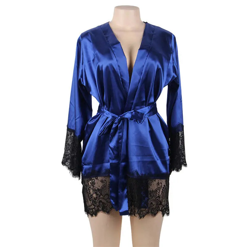 Newest Silk Robe Long Sleeves Lingerie Gowns Lace Patchwork Short Kimono Sexy Bride Robes Wedding eprolo