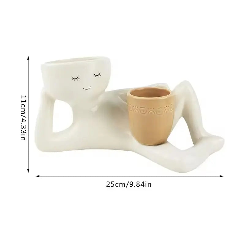 Funny Resin Succulent Pot: Relaxing - pose Figure with Pot Planter, Drainage Hole, Ideal for Succulents and Cacti eprolo