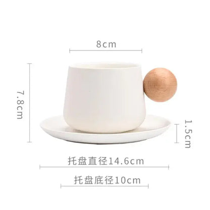 Ceramic Coffee Cup and Saucer Set Espresso Cups Light Luxury Wooden Handle Afternoon Tea Mug Female Original Mugs Couple Gifts eprolo