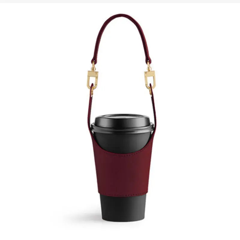 Adjustable PU leather hand cup holder Portable milk tea cup heat insulation hand bag European style cup holder eprolo