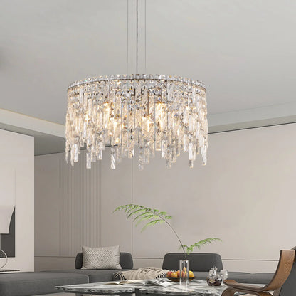 Deluxe round silver crystal chandelier, modern rectangular chandelier (excluding light bulbs) eprolo