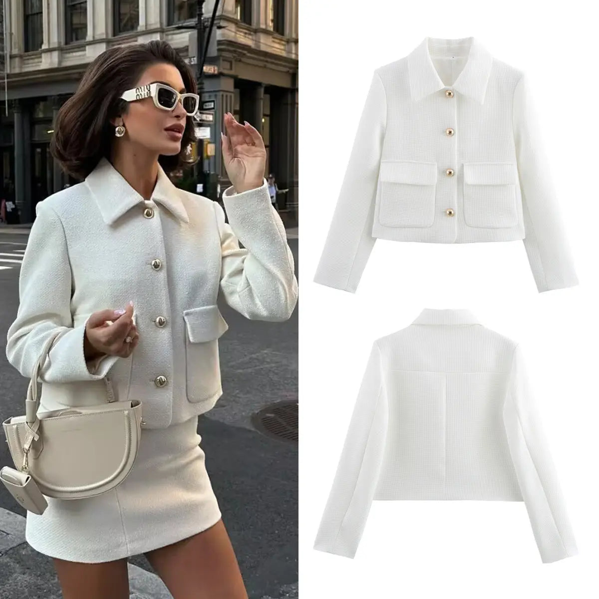 Fashionable small fragrant style solid color long sleeved jacket jacket top eprolo