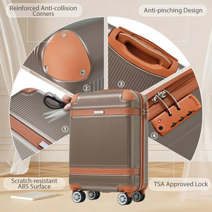 Hardshell Luggage Sets 3 Piece Carry-on Suitcase Double Spinner Wheels with TSA Lock for Men Women, Coppery (20in) eprolo