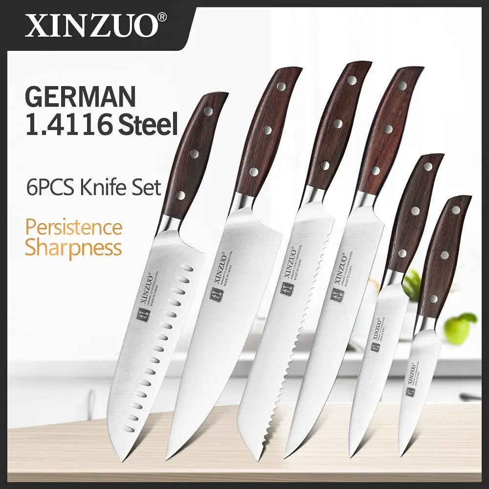 XINZUO Kitchen Tools 6 PCS Kitchen Knife Set of Utility Cleaver Chef Bread Knife High Carbon German Stainless Steel Knives sets eprolo