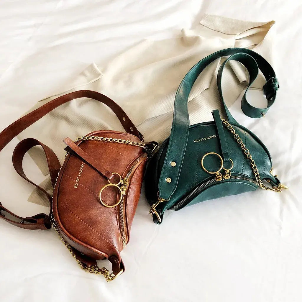 Fashion Double Zipper Bags Leather Shoulder Bags Crossbody Bag Chest Bags eprolo