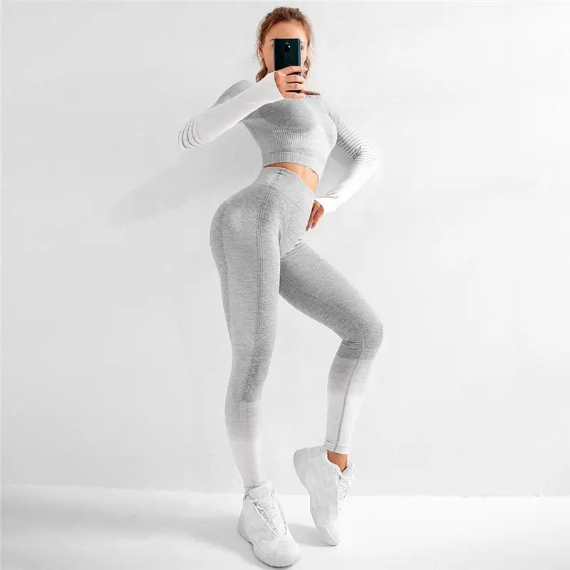 EP Sport Set Women Seamless Yoga Set Women Gym Clothes Long Sleeve Jade