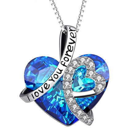 I LOVE YOU FOREVER Blue  Crystal Heart Necklace & Gift Box in 18K Whit Pear Iphigenia