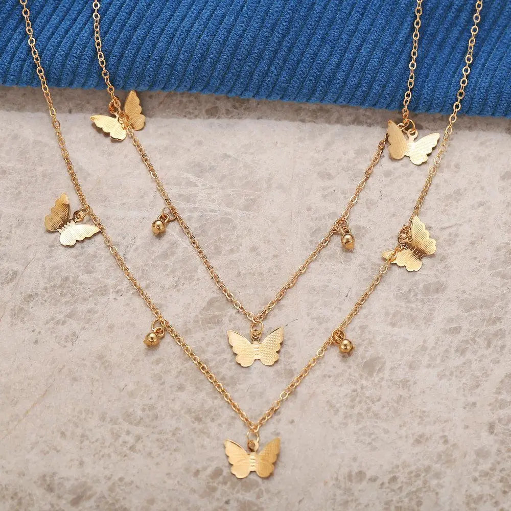 2 Piece Butterfly Drop Necklace 18K Gold Plated Necklace in 18K Gold P Pear Iphigenia